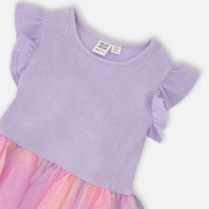 Bi-Material Mesh Dress Lilac - Image 4