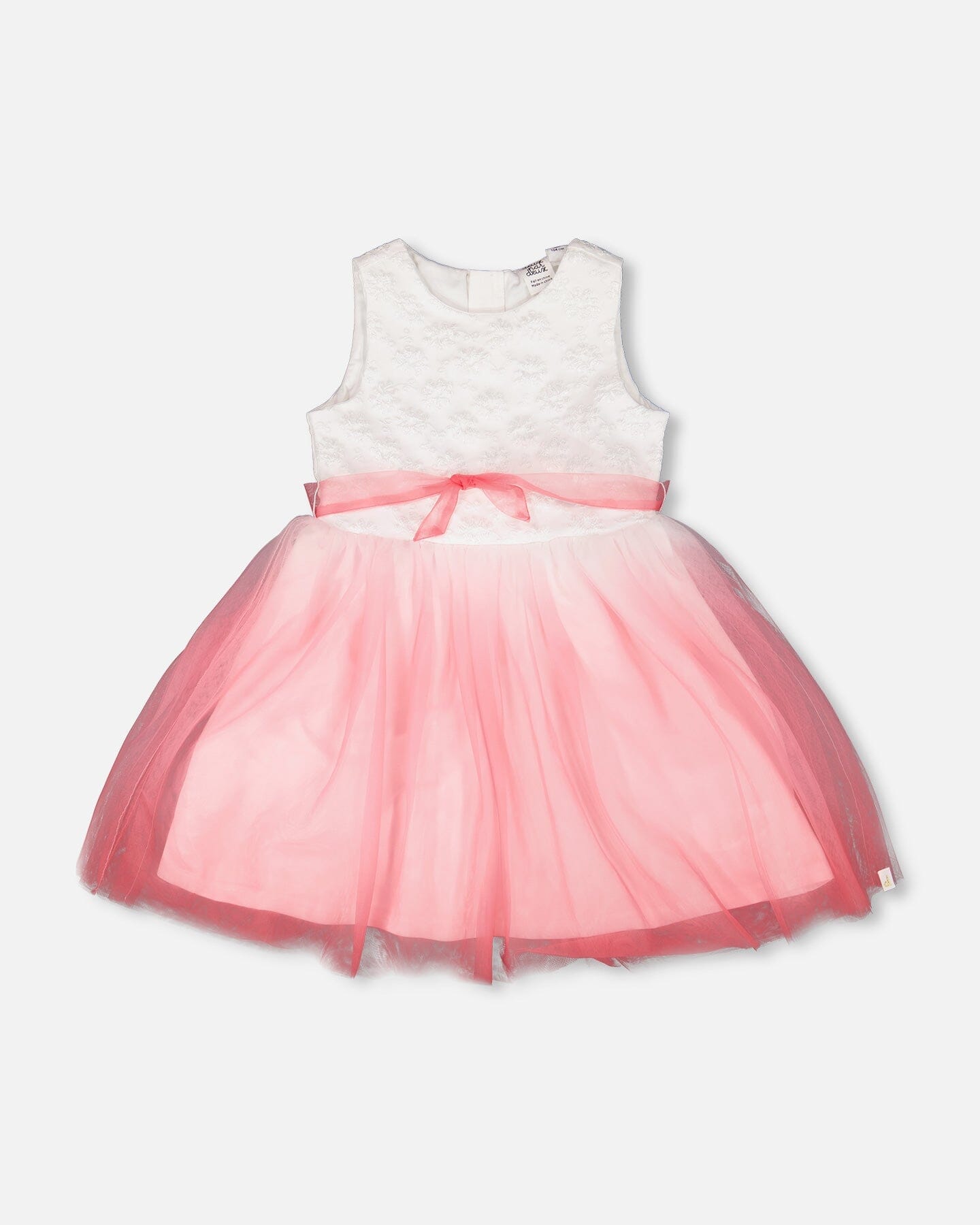 Bi-Material Pleated Mesh Dress White And Pink - Image 11