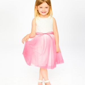 Alternative view of Bi-Material Pleated Mesh Dress White And Pink