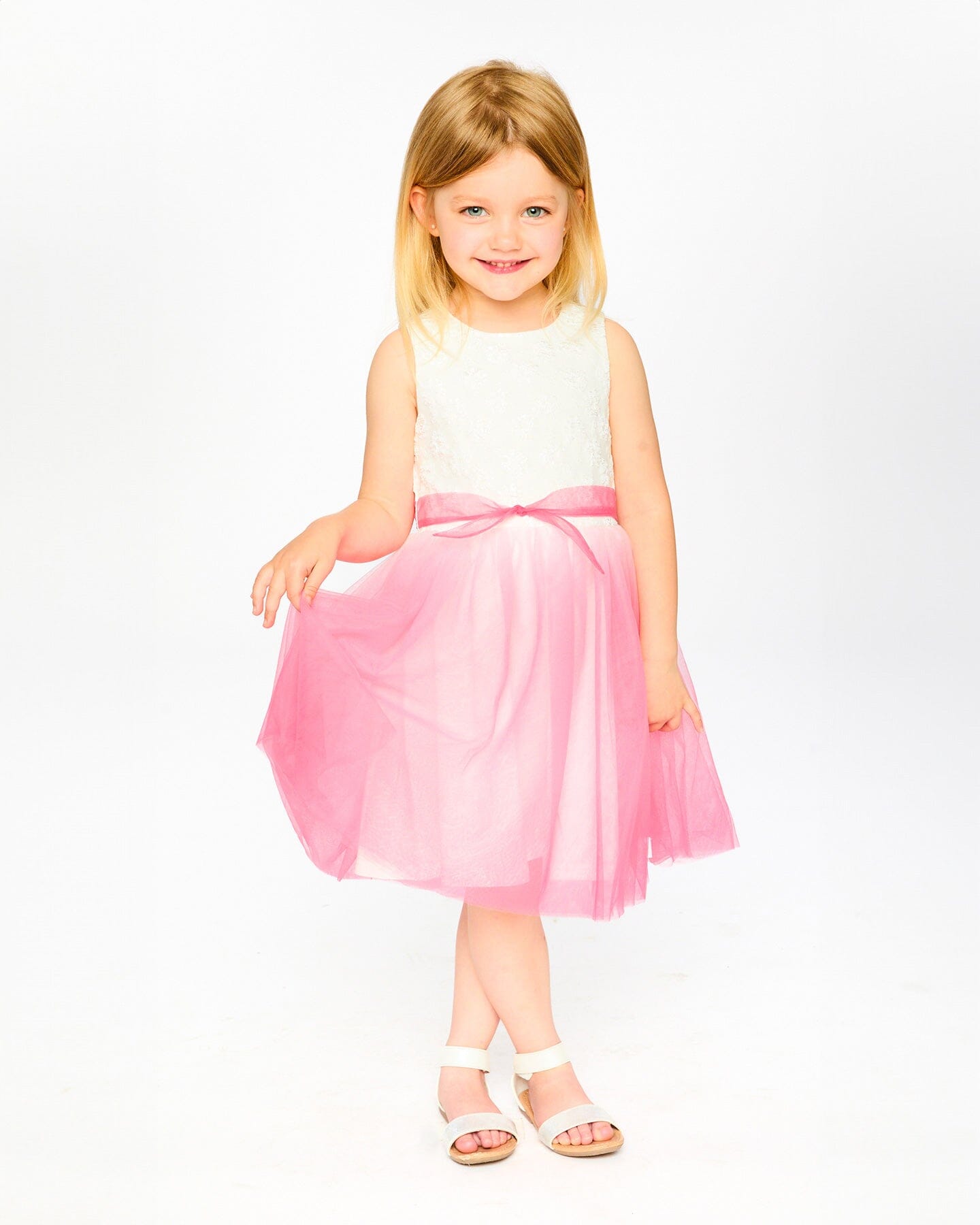 Bi-Material Pleated Mesh Dress White And Pink - Image 2