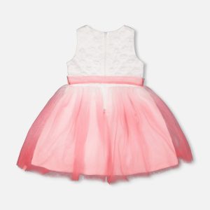 Bi-Material Pleated Mesh Dress White And Pink - Image 3