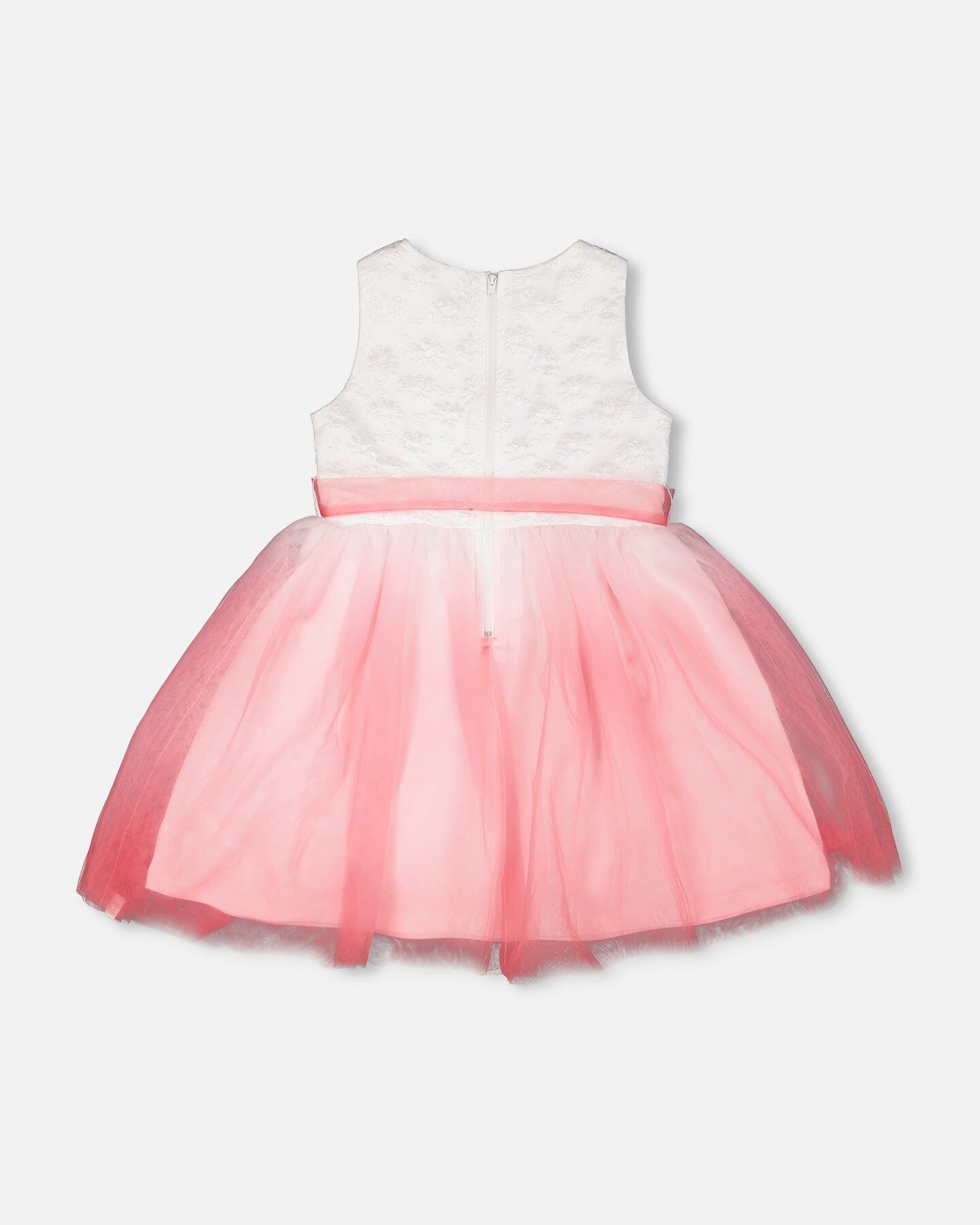 Bi-Material Pleated Mesh Dress White And Pink - Image 3