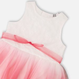 Bi-Material Pleated Mesh Dress White And Pink - Image 4
