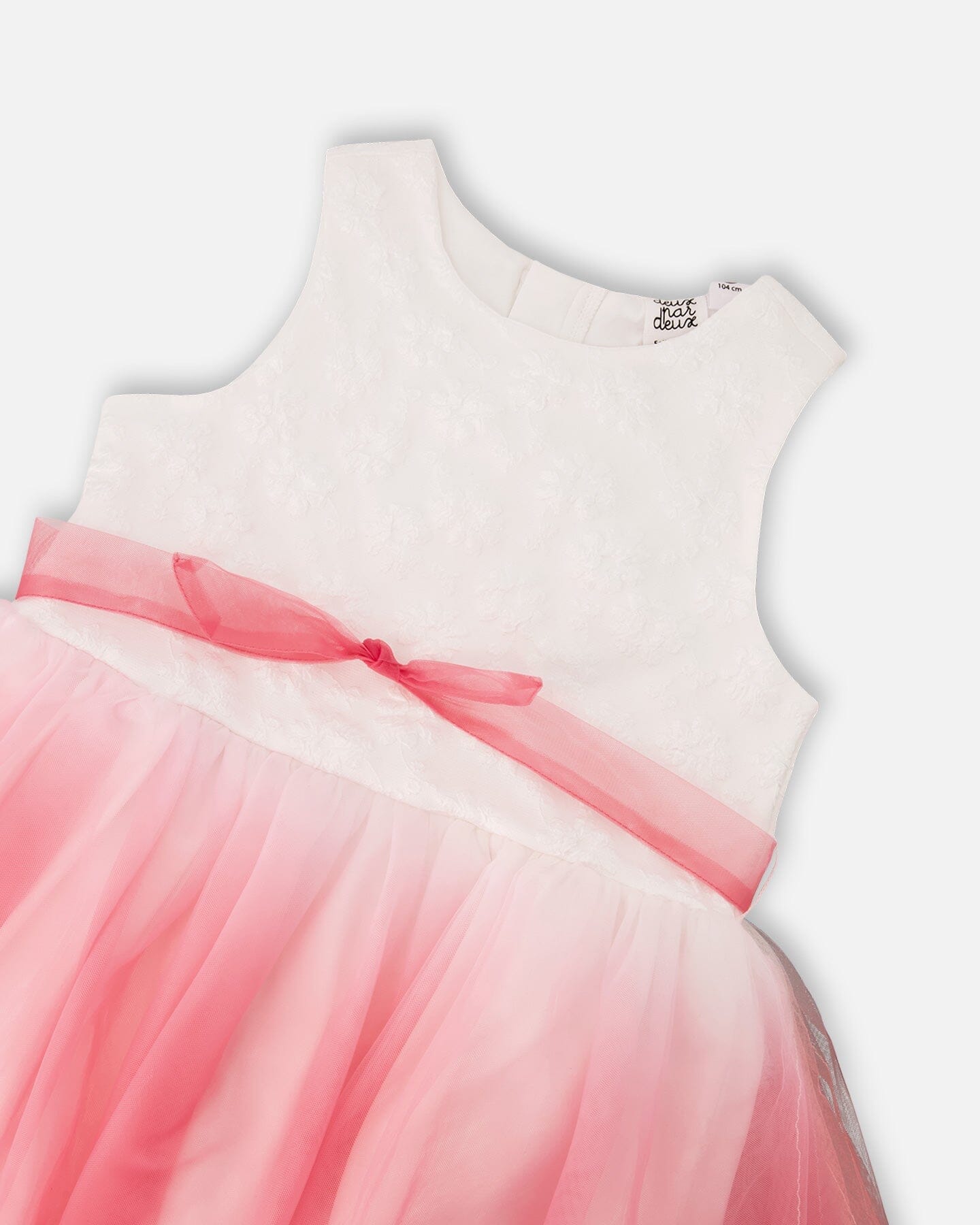 Bi-Material Pleated Mesh Dress White And Pink - Image 4