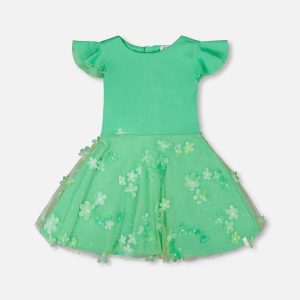 Bi-Material Dress Bright Mint Green