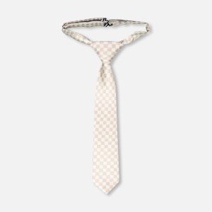 Neck Tie White And Sand Check