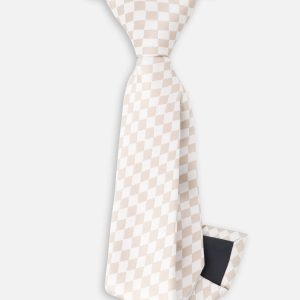 Neck Tie White And Sand Check - Image 3