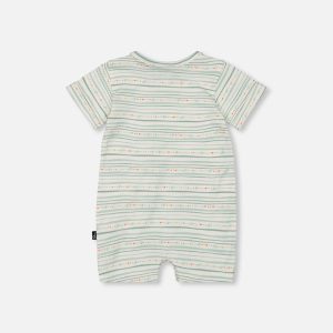 Organic Cotton Romper White Printed Mint Green Lines - Image 2