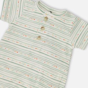 Organic Cotton Romper White Printed Mint Green Lines - Image 3