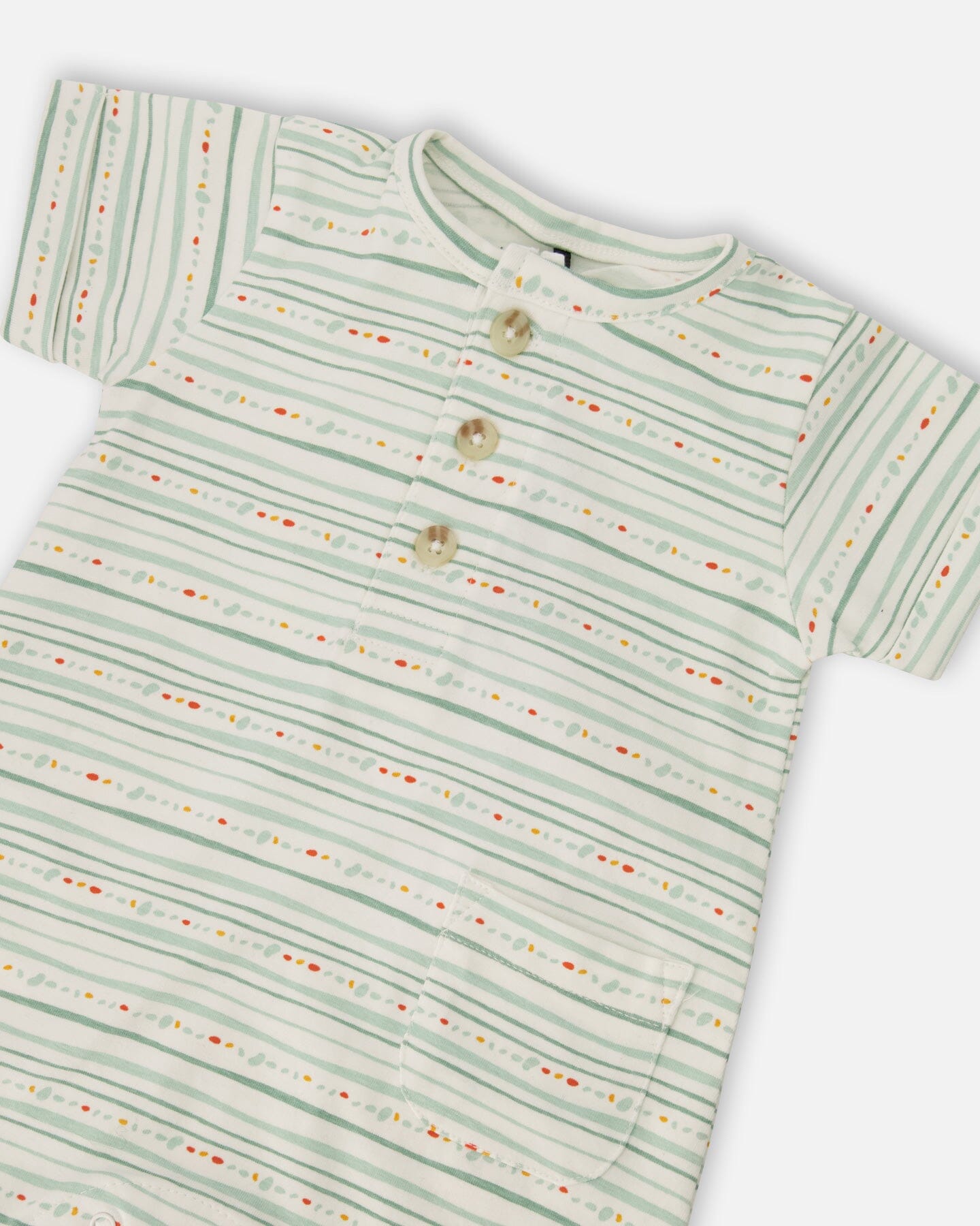 Organic Cotton Romper White Printed Mint Green Lines - Image 3