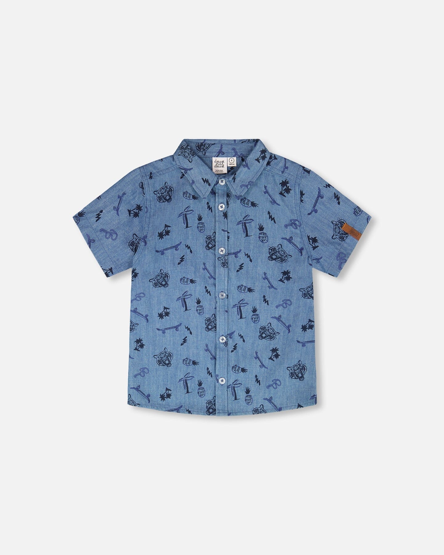 Chambray Short-Sleeve Shirt Blue Printed Skateboards - Image 9