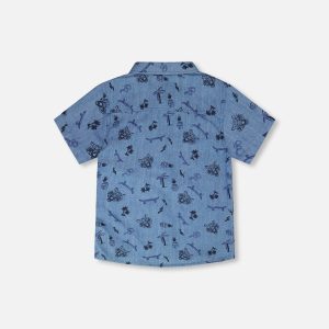 Chambray Short-Sleeve Shirt Blue Printed Skateboards - Image 3