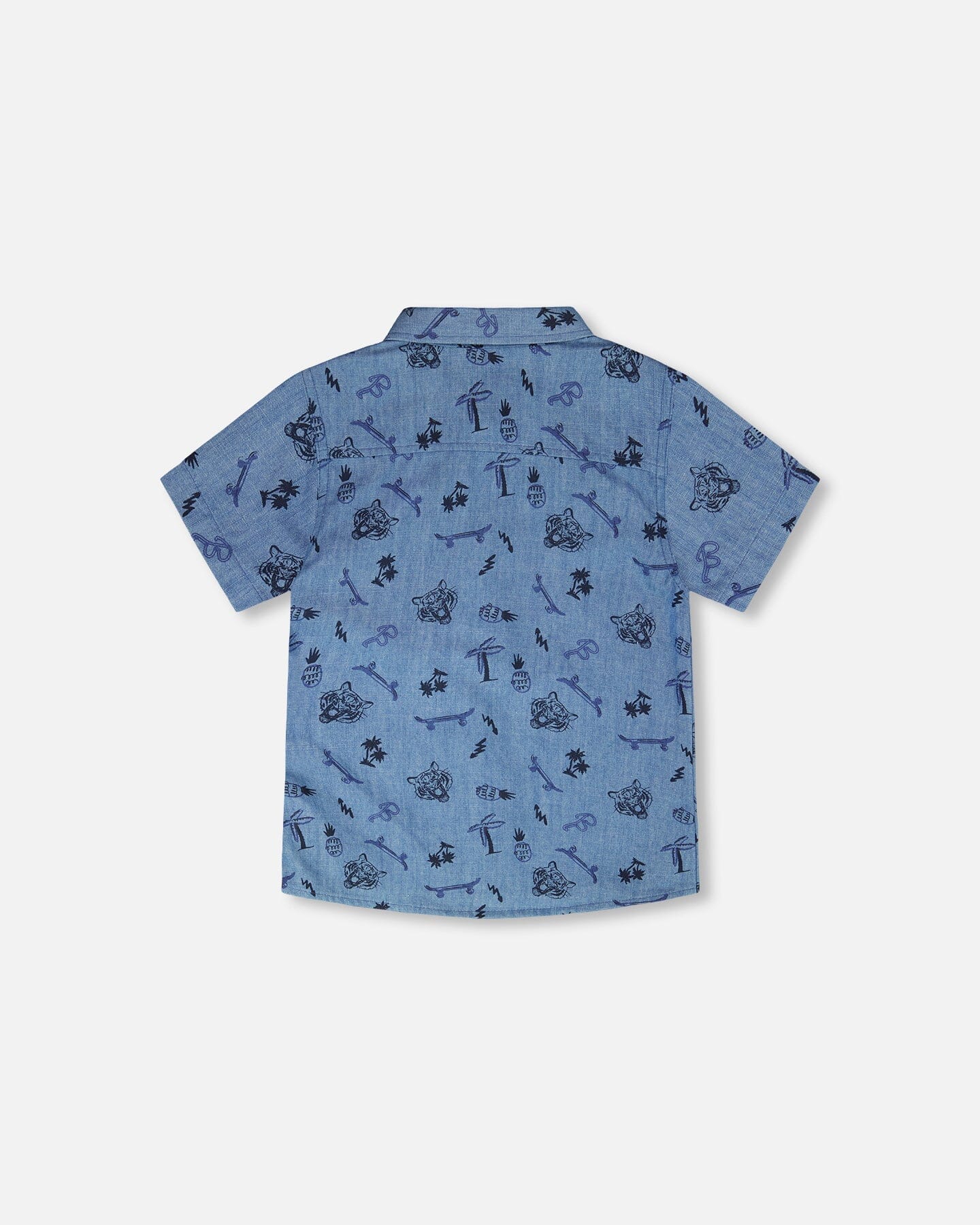 Chambray Short-Sleeve Shirt Blue Printed Skateboards - Image 3