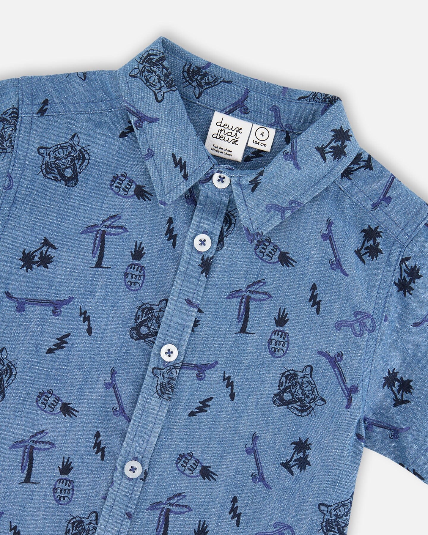 Chambray Short-Sleeve Shirt Blue Printed Skateboards - Image 4