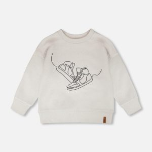 Deux par Deux pale grey French terry sweatshirt with tonal sneaker graphic for kids