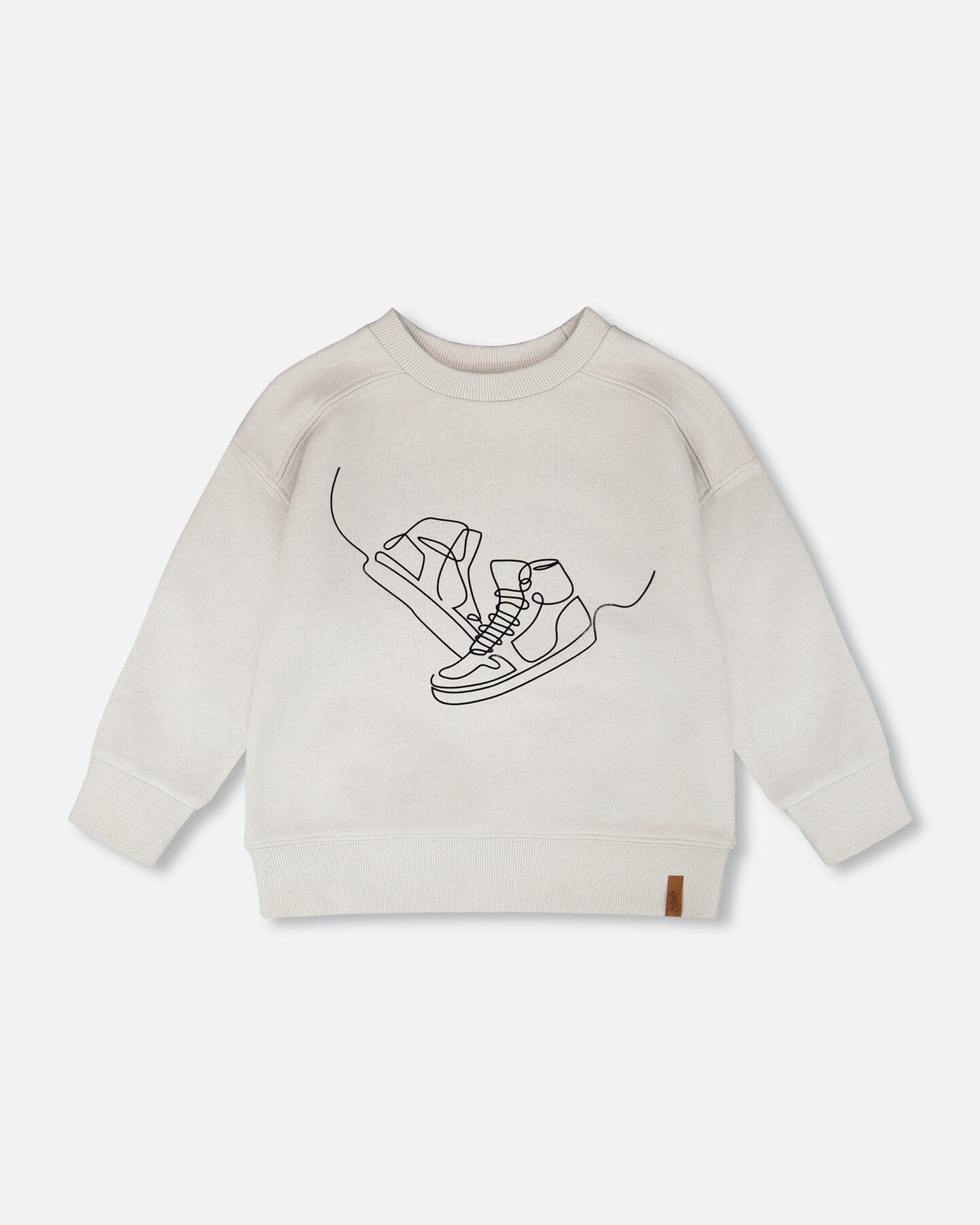 Deux par Deux pale grey French terry sweatshirt with tonal sneaker graphic for kids