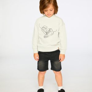 Deux par Deux pale grey French terry sweatshirt with tonal sneaker graphic for kids