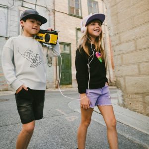 Deux par Deux pale grey French terry sweatshirt with tonal sneaker graphic for kids