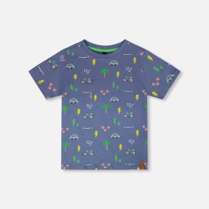 Organic Cotton Jersey T-Shirt Blue Bicycle Print - Image 10