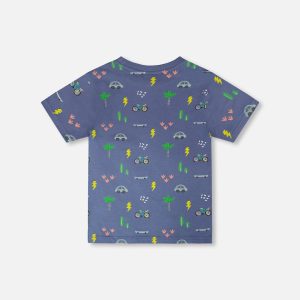 Organic Cotton Jersey T-Shirt Blue Bicycle Print - Image 3