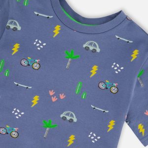 Organic Cotton Jersey T-Shirt Blue Bicycle Print - Image 4