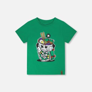Organic Cotton Jersey T-Shirt With Print Green