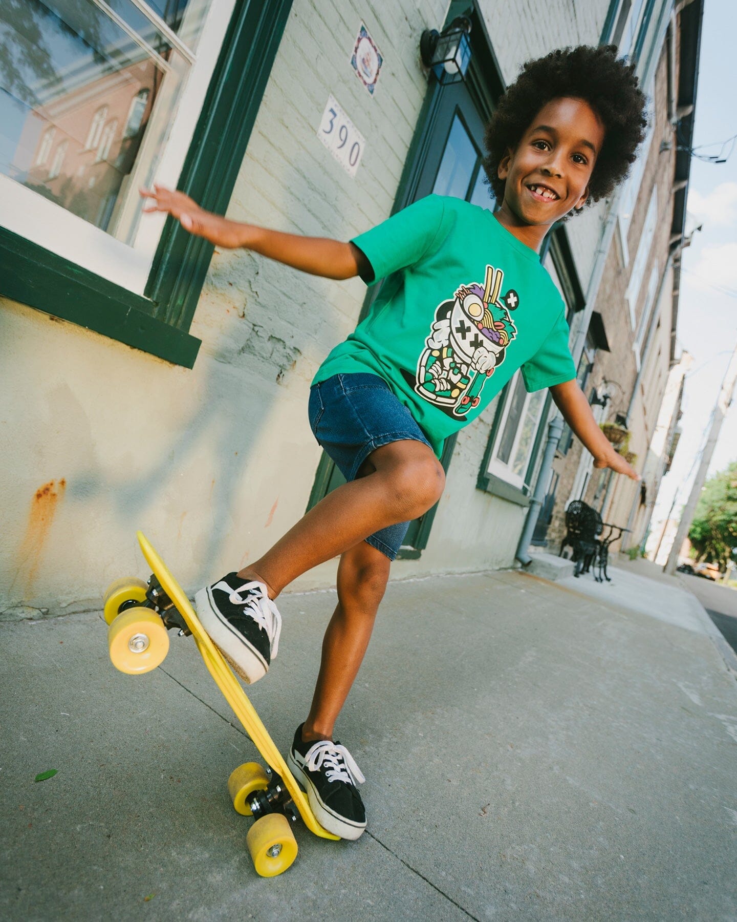 Organic Cotton Jersey T-Shirt With Print Green - Image 3