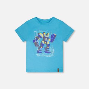 Organic Cotton Jersey T-Shirt With Print Sky Blue - Image 9