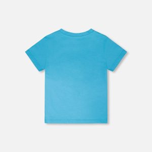 Organic Cotton Jersey T-Shirt With Print Sky Blue - Image 3
