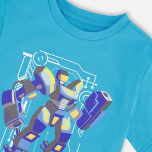Organic Cotton Jersey T-Shirt With Print Sky Blue - Image 4