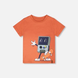 Organic Cotton Jersey T-Shirt With Print Orange - Image 9