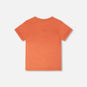 Organic Cotton Jersey T-Shirt With Print Orange - Image 3