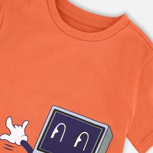 Organic Cotton Jersey T-Shirt With Print Orange - Image 4