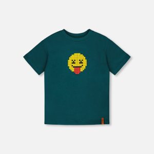 Organic Cotton Jersey T-Shirt With Print Dark Turquoise - Image 9