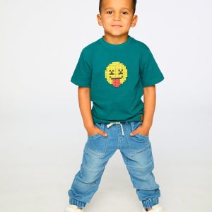 Organic Cotton Jersey T-Shirt With Print Dark Turquoise - Image 3