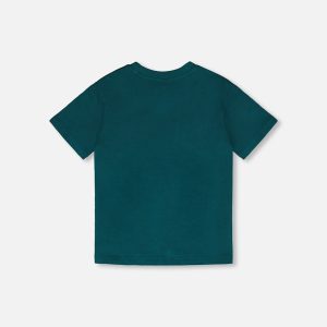 Organic Cotton Jersey T-Shirt With Print Dark Turquoise - Image 4
