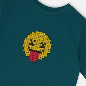 Organic Cotton Jersey T-Shirt With Print Dark Turquoise - Image 5
