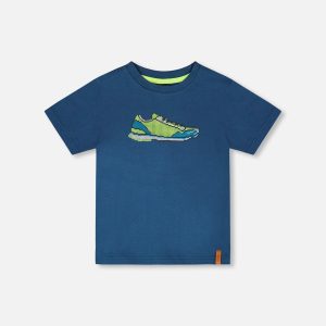 Organic Cotton Jersey T-Shirt With Print Dark Blue - Image 6