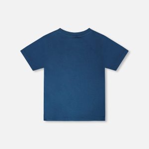 Organic Cotton Jersey T-Shirt With Print Dark Blue - Image 3