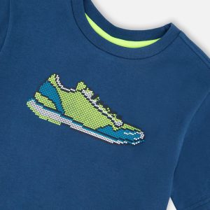 Organic Cotton Jersey T-Shirt With Print Dark Blue - Image 4
