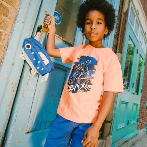 Organic Cotton Jersey T-Shirt With Bmx Print Orange - Image 2