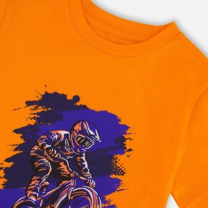 Organic Cotton Jersey T-Shirt With Bmx Print Orange - Image 5