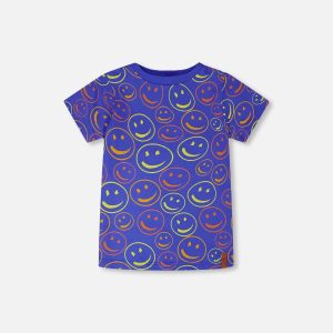 Organic Cotton Jersey T-Shirt Blue Smiley Print - Image 11