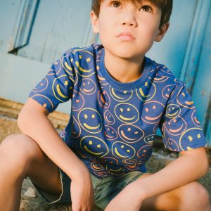 Organic Cotton Jersey T-Shirt Blue Smiley Print - Image 2