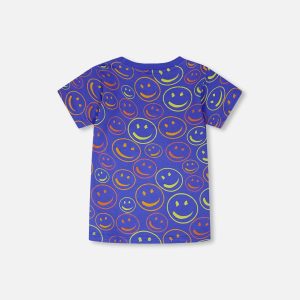 Organic Cotton Jersey T-Shirt Blue Smiley Print - Image 4