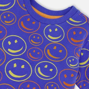 Organic Cotton Jersey T-Shirt Blue Smiley Print - Image 5