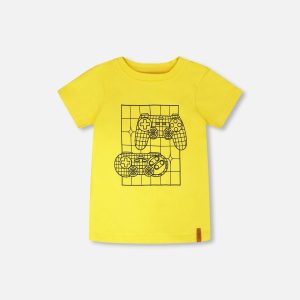 Organic Cotton Jersey T-Shirt With Gamer Print Yellow