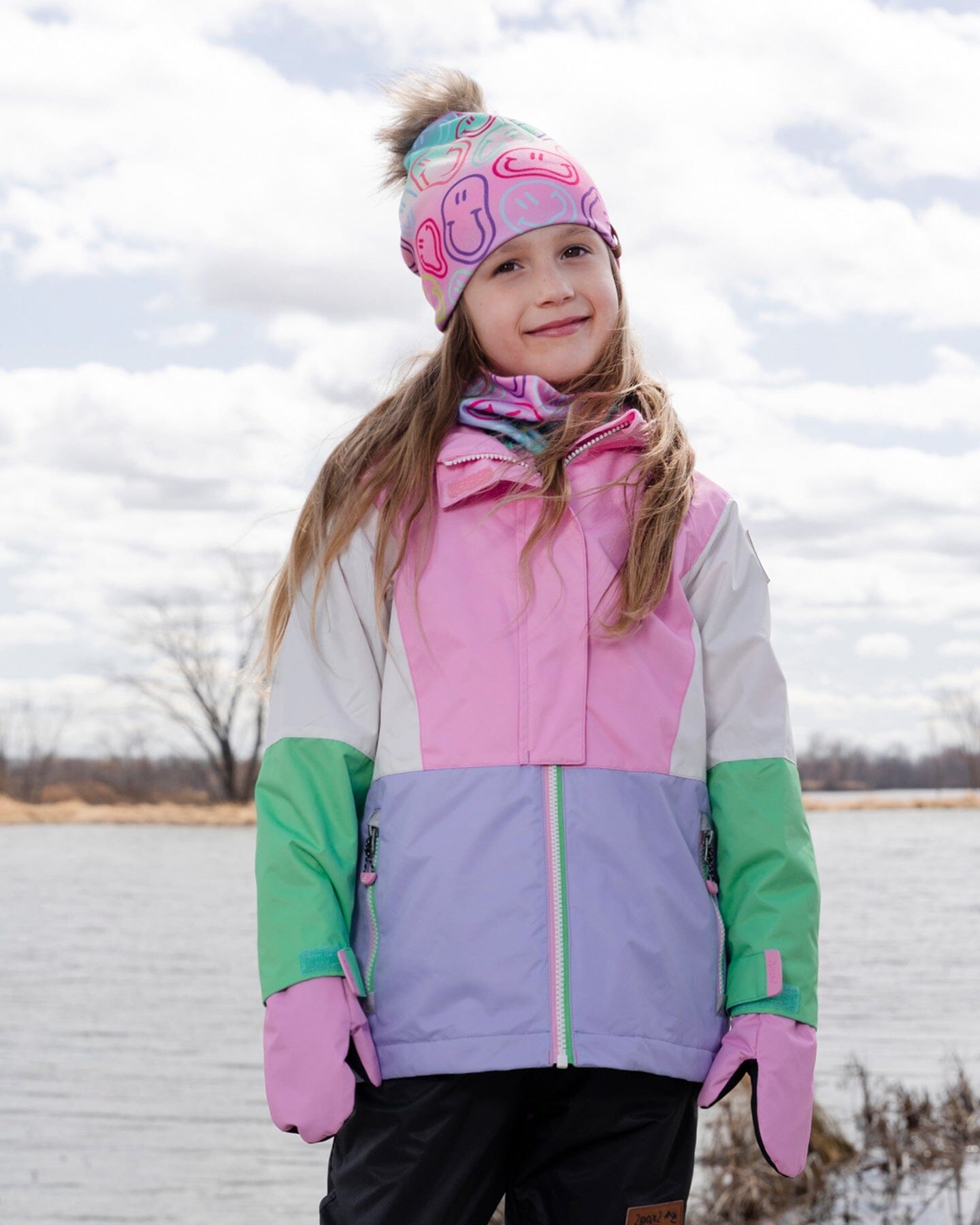 Stretch Jersey Hat Multicolored Printed Smileys With Pompom - Image 3