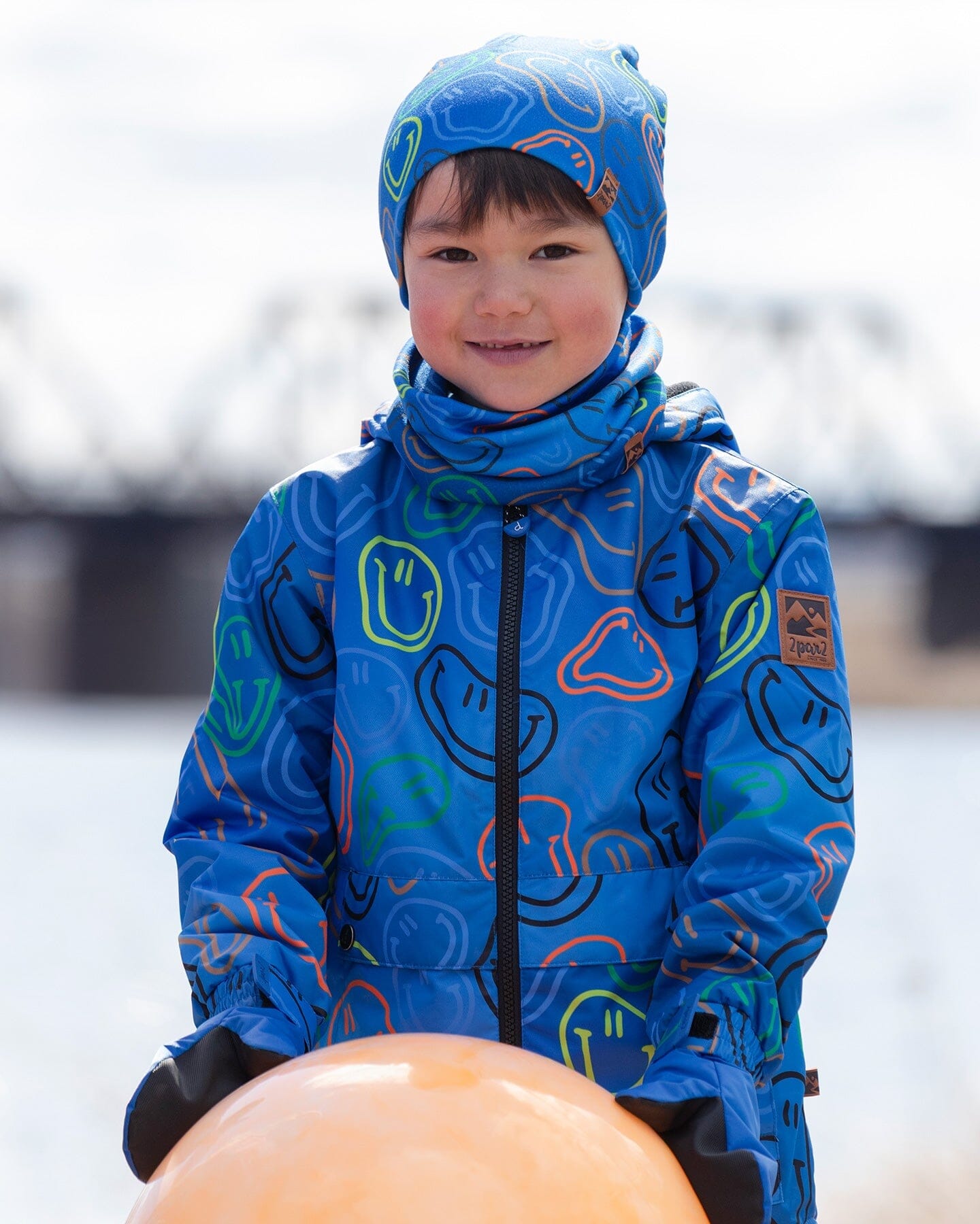 Stretch Jersey Beanie Blue Printed Smileys - Image 2