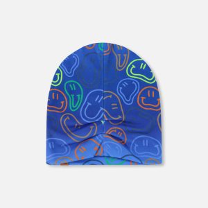 Stretch Jersey Beanie Blue Printed Smileys - Image 4